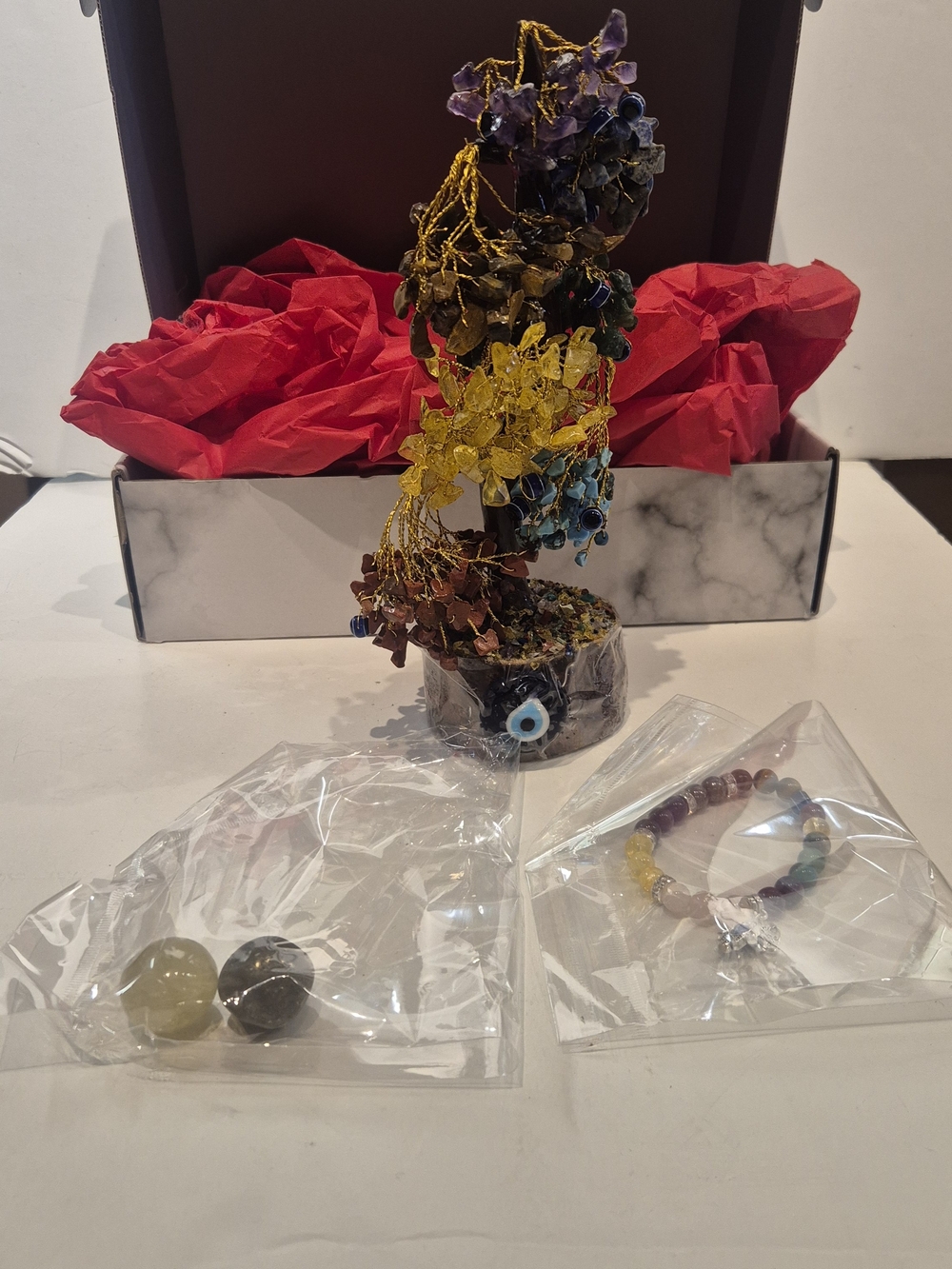 Bundle: 7 Chakra Crystal Tree + Crystal Bracelet + Stones